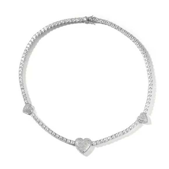 Tennis Silver Heart Necklace 16inch - Picture 4 of 5